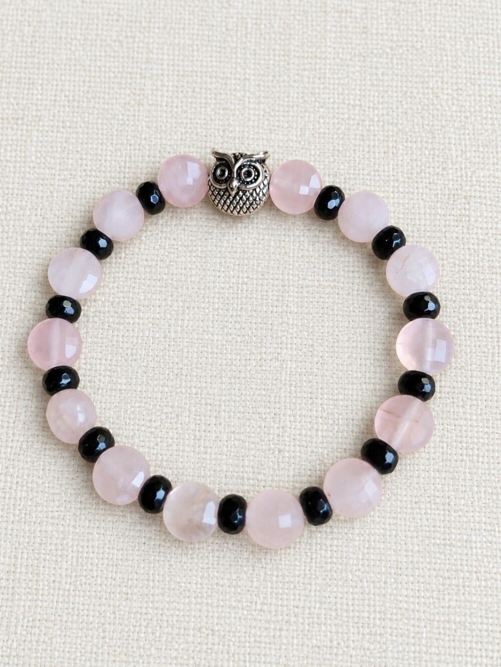 Rose Quartz & Black Onyx Beaded Stretch Bracelet | Handmade